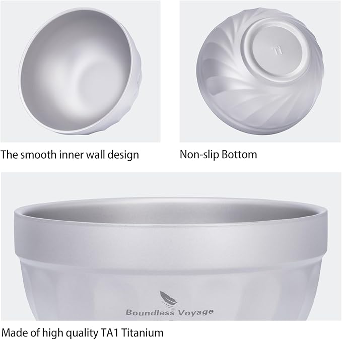 iBasingo 500ML Titanium Bowl Double Wall Insulated Camping Bowl for Soup Rice &amp Food Ultralight Portable &amp Durable Metal Tableware for Outdoor Hiking Backpacking - BPA-Free Non-Toxic Ti116