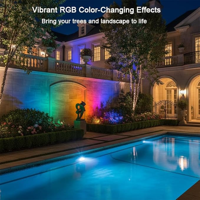 Smart Landscape Spotlights Low Voltage IP67 Waterproof Outdoor Spot Lights Compatible with APP/Remote Control Color Changing Lights for Yard Garden Pathway Lawn Tree Festival 6 Pack