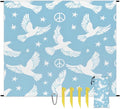Waterproof Sandproof Beach Blanket 59''×68'' Peace Dove Polyester Outdoor Picnic Blanket with 4 Stakes &amp Storage Bag for BeachCampingVacation Lake Blue