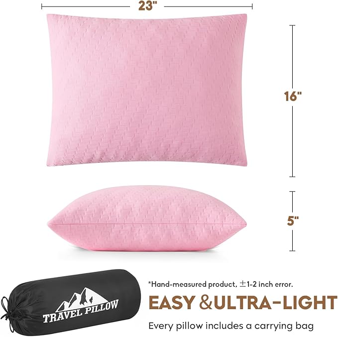 Small Shredded Memory Foam Pillow Camping Pillow Travel Pillow - Compressible Medium Firm Breathable Cover Ideal Backpacking Hiking Airplane and Car (Apricot Pink L)