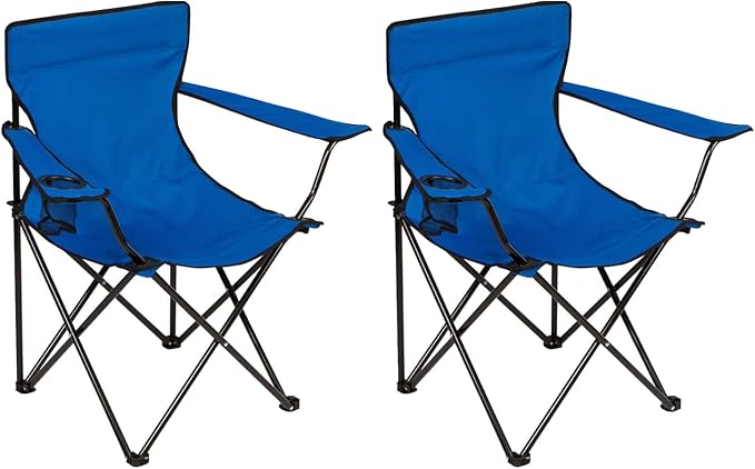 Folding Camping Chair with Cup Holder 225lbs Capacity Portable Foldable Chair with Large Anti-Sink Feet PE Coated Fabric for Outdoor Beach Fishing Backpacking Blue 2PCS