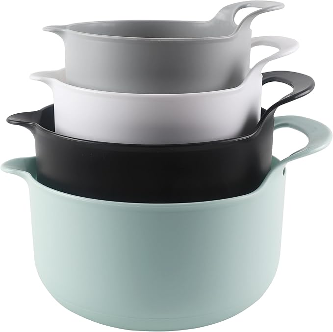 COOK WITH COLOR Nesting Plastic Mixing Bowl Set with Pour Spouts and Handles Mint 4 Piece Non-Slip