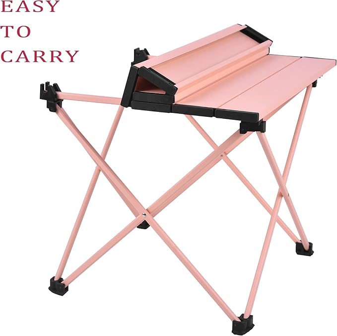 Grope Portable Camping Table with Aluminum Table Top Folding Beach Table Easy to Carry Prefect for Outdoor Picnic BBQ Cooking Festival Beach Home (Pink-L)