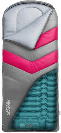 Kids Sleeping Bag with Built-in Pad (Fits Up to 4'6) All-in-One Inflatable Mattress Pad with Built-in Foot Pump - for Sleepovers Camping and Travel (Gray/Pink)