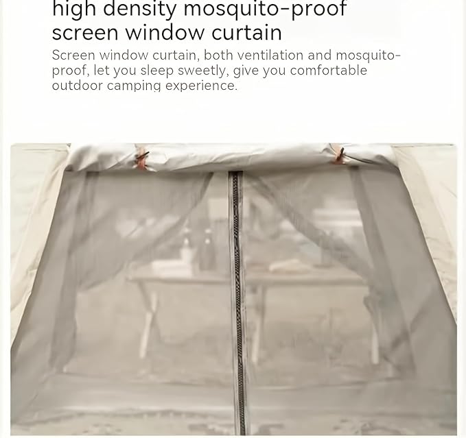 2-3 Person Family Camping Tent with Awning Quick Setup All-Season Tent Windproof Waterproof with Mosquito Net &amp UV Protection Beige Oxford Fabric