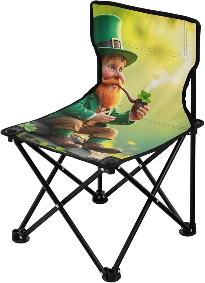 St. Patrick's Day Man Portable Camping Chairs Folding Chair - Durable Oxford Fabric Lightweight Iron Frame Easy Fold Design - Ideal for Outdoor Activities Camping Fishing and Travel