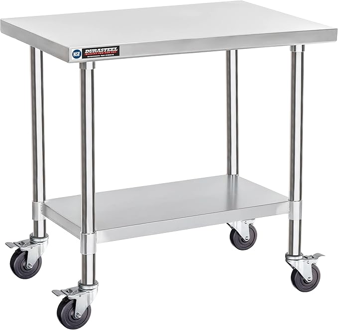 DuraSteel 24x36 NSF Stainless Steel Cart - Heavy Duty Rolling Food Prep Table with Undershelf - Metal Utility Cart for Commercial Restaurant Kitchen Laundry Outdoor Portable BBQ Grill