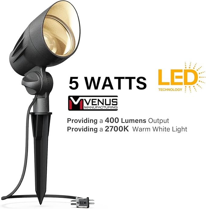 VENUS MANUFACTURING 16 Pack Low Voltage Landscape Flood Light 5 Watt LED Outdoor Landscape Lighting Kits 400 Lumen Black Waterproof Spotlights 12V 2700K Warm White Metal Tree Lights for Garden &amp Y