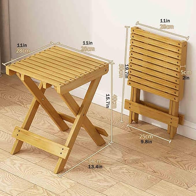 Wood Folding Stool 16in Compact Portable Camping Stool Collapsible Shower Stool Bath Chair for Camping Picnic Backyard Bathroom Sauna Kitchen Patio Garden(Original Wood)