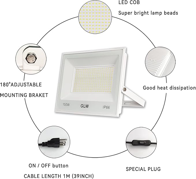 150W LED Flood Lights Outdoor 2 Pack13000LM Super Bright Security Light IP66 Waterproof Outdoor Floodlight6500K Daylight White Exterior Spot Lights for YardBackyardStadium