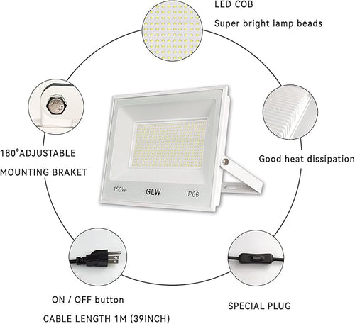 150W LED Flood Lights Outdoor 2 Pack13000LM Super Bright Security Light IP66 Waterproof Outdoor Floodlight6500K Daylight White Exterior Spot Lights for YardBackyardStadium
