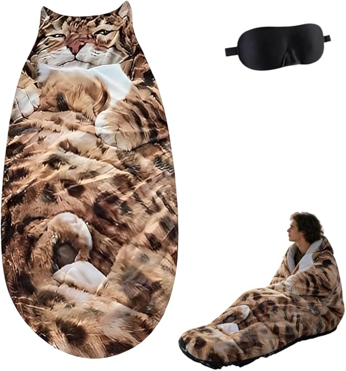 Cat Sleeping Bag - 2026 New Large Cat Shaped Plush Sleeping Bag for Adults Adult-Size Wearable Washable Warm Blanket for Camping and Home Lounging