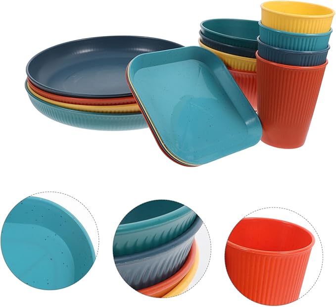 OUNONA 1set Unbreakable Dinnerware Set Stylish Plates and Bowls for Outdoor Events Lightweight Tableware for Camping and Bbq Black Dishwasher Safe