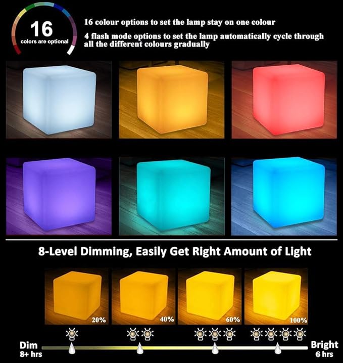 8-in Solar Cube Light Outdoor Waterproof 16 Colors Illuminate Cube Floor Lamp Dimmable Glowing LED Tesseract Cosmic w/Ground Stake &amp Remote Dynamic Effect for Garden Yard Patio Mood Ambient Ligh
