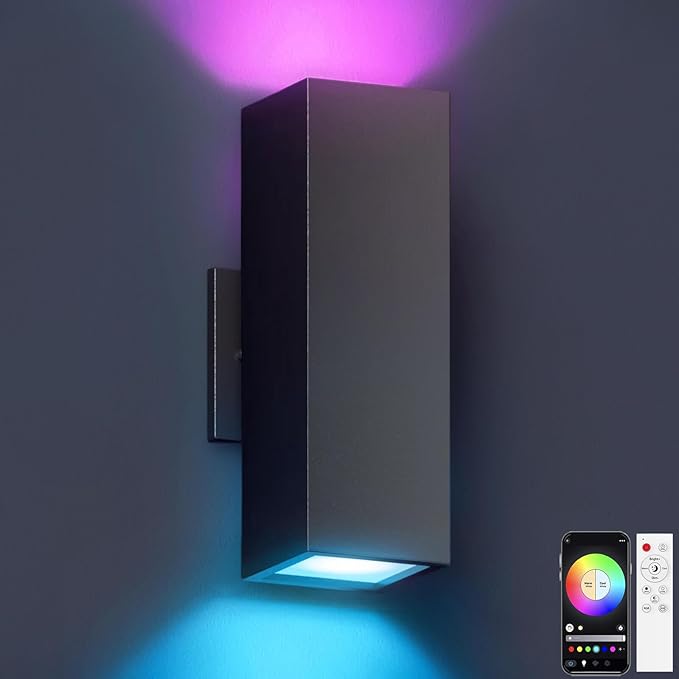 KIZON Smart Outdoor Wall Lights RGBCW Color Changing Modern Dusk to Dawn Outdoor Sconce Up and Down Lighting Exterior Light Fixture for House Porch Garage Compatible with Alexa ETL Listed