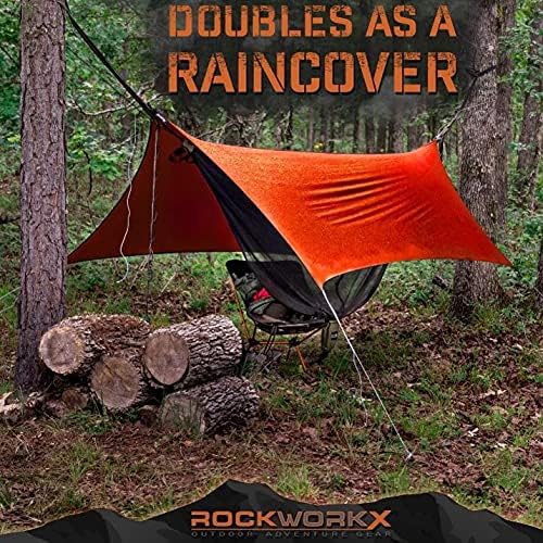 ROCKWORKX Camping Hammock USA Single &amp Double Portable Multi-Use as Sunshade/Weather Shade/Tent Cover for Compact Travel Indoor &amp Outdoor (Multiple Colors)