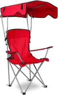 Foldable Beach Canopy Chair Camping Chair Fishing Camp Outdoor Lawn Chair Sun Protection 330LBS Load Folding Camping Canopy Shade Seat with Cup Holder for Beach Poolside Travel Picnic (Red)