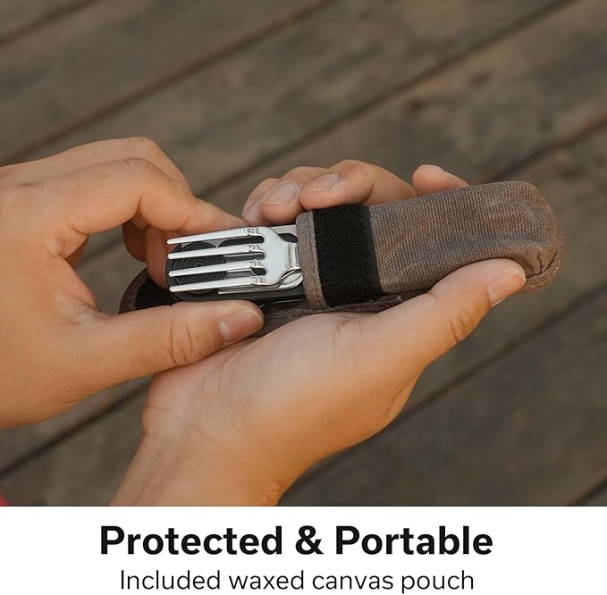 CIVIVI Partake 4-in-1 Camping Utensil Detachable Stainless Steel Folding Knife Fork Spoon &amp Bottle Opener Multi-Tool with Waxed Canvas Pouch for Travel Camping Hiking C24032C-1 Black