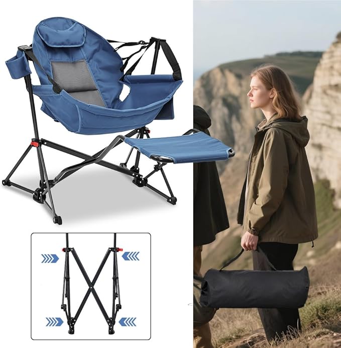 outdoor basic Adjustable Camping Folding Chair with Footrest - Portable Zero Gravity Lounge Chair for Beach Lawn Picnic Fishing &amp Backpacking Trips Supports 600lbs