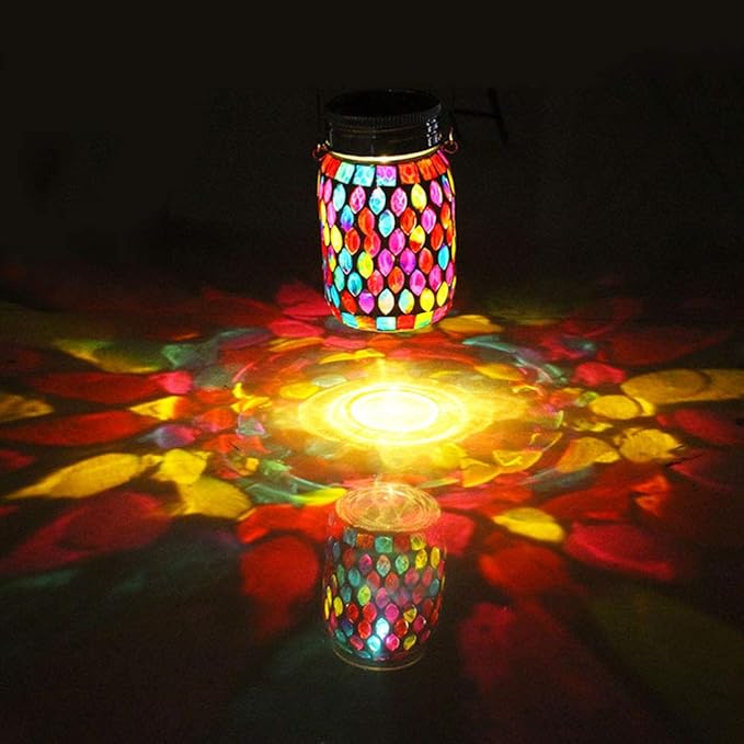 Mosaic Lights Outdoor Hanging Lanterns Rechargeable Mosaic Solar Lanterns Outdoor Waterproof Solar Night Lights Table Lamps for Decorations