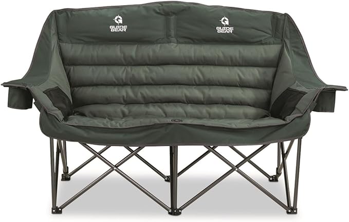 Guide Gear Oversized XL Padded Camping Sofa Portable Folding Large Camp Lounge Couch for Outdoor Adults Men and Women Heavy-Duty 600-lb. Capacity with Cup Holder Green