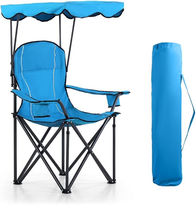 HIGH POINT SPORTS Camping Chairs with Shade Foldable Canopy Chair Folding Camping Shade Chair for Outdoor Camping Patio Support 350 LBS Blue