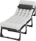 Oxford Cloth Camping Cot 4-Position Folding Chaise Lounge Chair Portable Folding Bed with Thick Mattress Lightweight Tent Cot