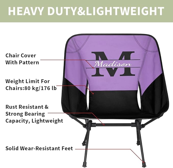 Personalized Camping Chair Portable Backpacking Chair Custom Folding Camp Chairs with Name Initials Customized Lightweight Compact Outdoor Chairs