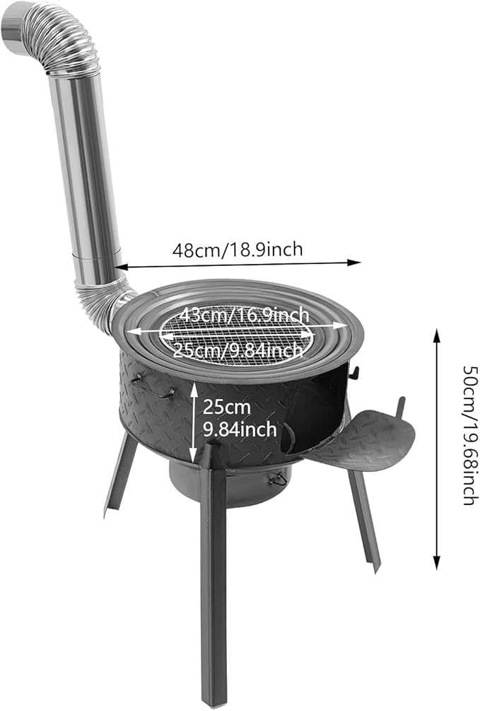 Multifunction Wood Burning Stove With Grill Rack Camping Wood Stove Large Charcoal Grill With Grill Rack For Outdoor/Backyard Cooking Picnic And Barbecue. (Carbon Black-19in+ 3 Wok Rings)