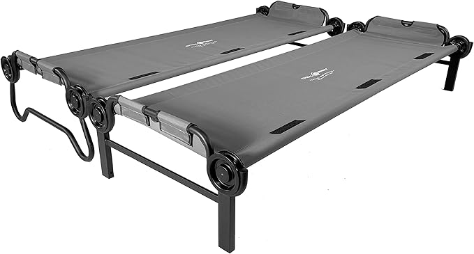Disc-O-Bed Large Outdoor Convertible 2 Person Bench and Double Camping Cot Portable Bed Bunk System for Adults Grey