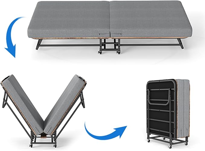Portable Folding Bed with Memory Foam Mattress - 450 LBS Capacity Lockable Wheels &amp Sturdy Metal Frame