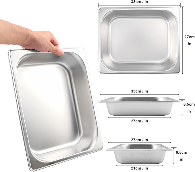 6 Pack 1/2 Size Steam Table Pan Half Size Stainless Steel Hotel Pans 2.5 Inch Deep Steam Pans for Weddings Parties Restaurants Cafeterias and Hotels