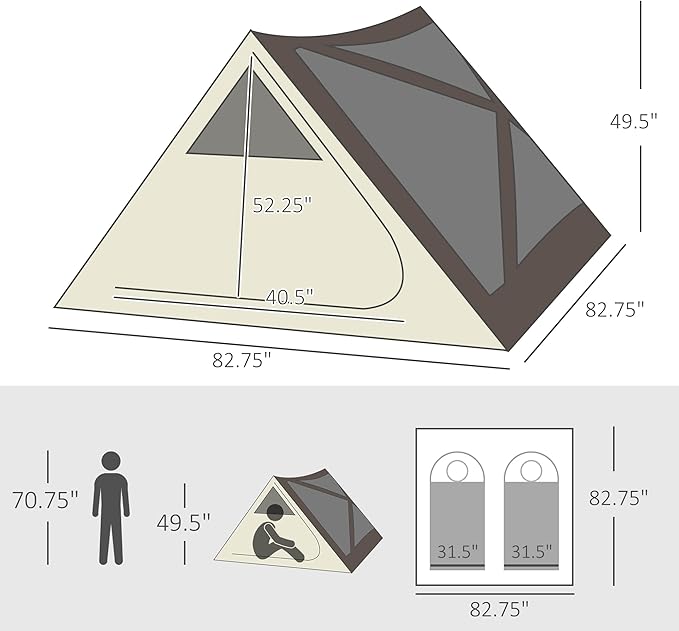 Outsunny 2-3 People Pop Up Camping Tent Waterproof Automatic Instant Tent Portable Cabana Beach Tent with Rainfly Carry Bag Windows and Doors Outdoor Camping Hiking Indoor