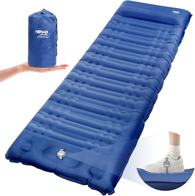 HiiPeak Ultralight Inflatable Sleeping Mat with Built-in Foot Pump &amp Pillow Compact Air Mattress for Backpacking Hiking (Blue)