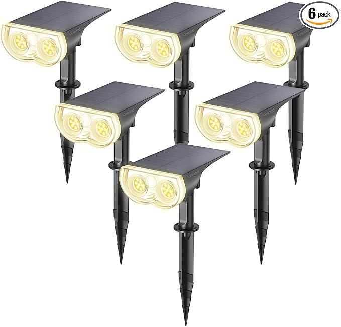 Linkind Solar Lights Outdoor Waterproof IP65 StarRay Dusk-to-Dawn Outdoor Solar Lights 3 Lighting Modes Solar Spot Lights Outdoor for Garden Yard Landscape (Warm White 6 Pack)