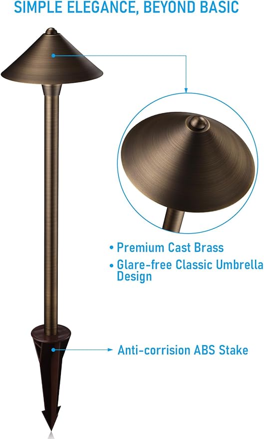 LEONLITE Conehead Solid Cast Brass Pathway Light 12V Low Voltage Landscape Lights for Walkway Garden Work with G4 Bulb (Bulbs Not Included) IP65 21.5'' Tall 6.73'' Shade Bronze Pack of 2