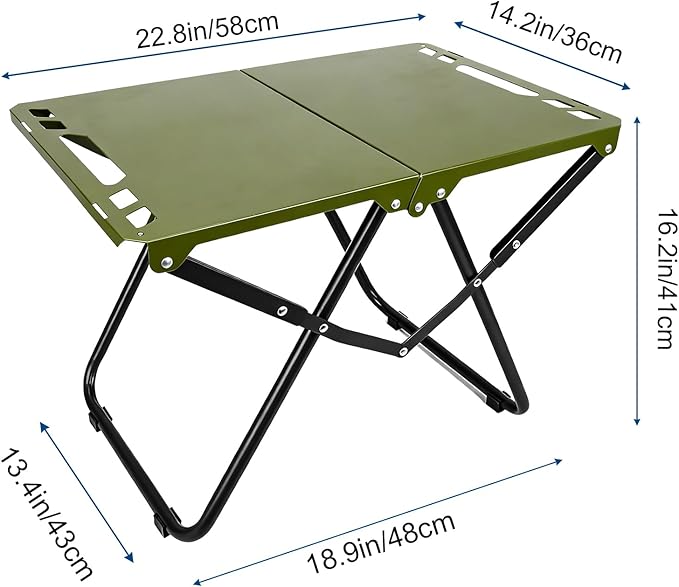 Tactical Camping Table Collapsible Table Lightweight with Carry Bag Durable Carbon Steel Outdoor Picnic Table for Camping Travel expeditions Hiking Picnics BBQs &amp Beach Trips - Green