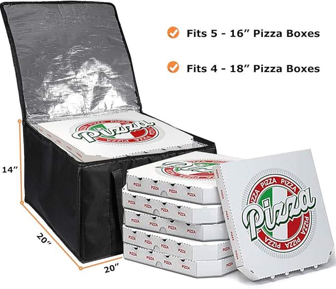 cherrboll Insulated Pizza Delivery Bag 20 by 20 by 14 -Inch Commercial Grade Food Delivery Bag Moisture Free