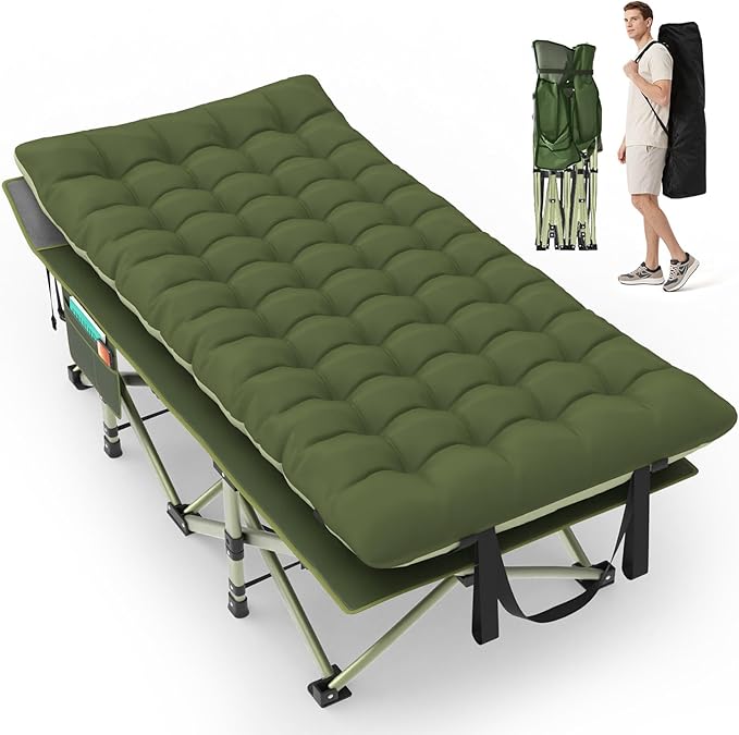 Suteck 32In XXL Folding Camping Cot 900LBS Heavy Duty Sleeping Cot with Pillow Mattress 1200D Double-Layer Oxford Portable Cot for Adults with Carry Bag for Home Office Nap Beach Travel