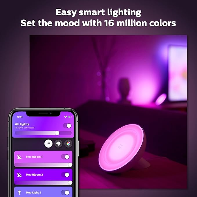 Philips Hue Bloom Smart Table Lamp White - White and Color Ambiance LED Color-Changing Light - 1 Pack - Control with Hue App - Works with Alexa Google Assistant and Apple Homekit