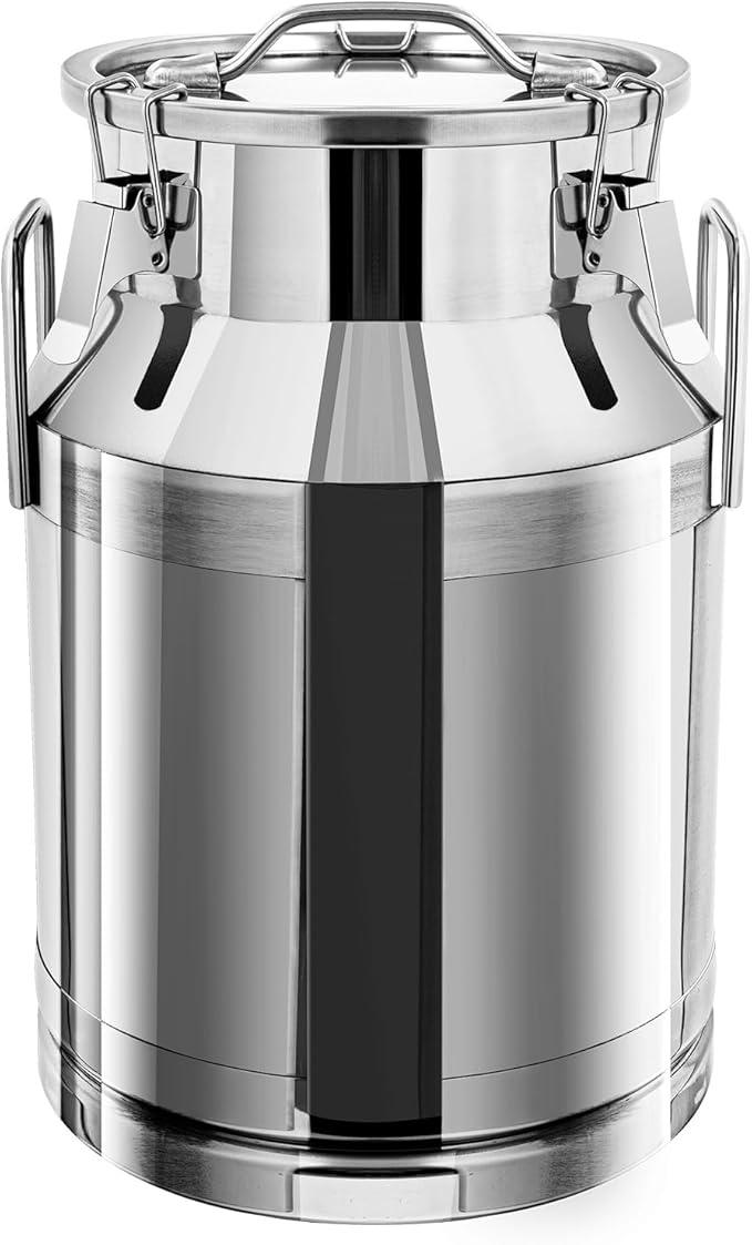 Stainless Steel Milk Can 30L/8Gal Metal Airtight Canister Food Storage Container with Lid &amp Clamps Bean Rice Cereal Storage Bucket for Kitchen Restaurant W12.6*H18.9in