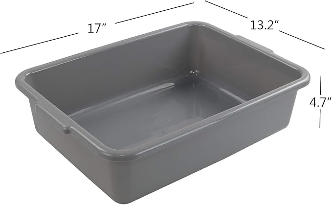 Xyskin 4 Packs 13 Liter Grey Commercial Bus Box Plastic Utility Bus Tub