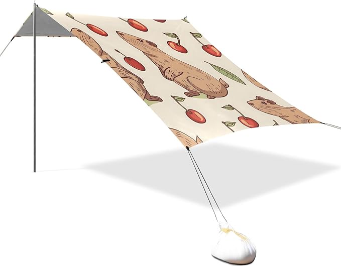 Capybaras Cherry Camping Sun Shelter Beach Tent Portable Beach Sun Shade Outdoor Canopy for Camping Trips Fishing Picnic