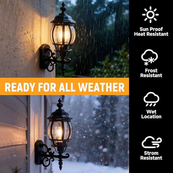 Hoteche Outdoor Wall Lantern – Aluminum Exterior Wall Light Fixture for Porch Patio Garage – E27 Socket 60W Max Weatherproof Sconce (Bulb Not Included)
