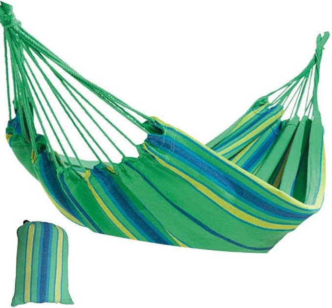 11 ft Hanging Rope Hammock for Travel Camping Hiking Outdoors Backyard (Green-Yellow-Blue-LightBlue)