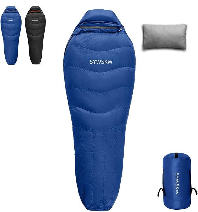Down Sleeping Bag with Pillow for Backpacking15℉ 5℉ 0℉ Wide Down Sleeping Bag (86.6 in x 33.5 in) for AdultsYouth Camping and Hiking Outdoor with 680FP Duck Down