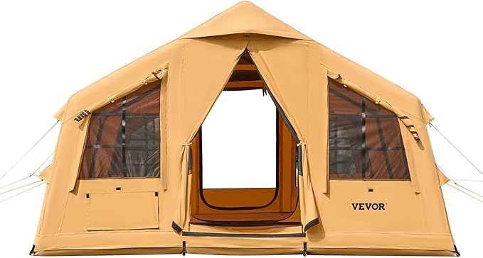 VEVOR Inflatable Tents for Camping Easy Setup Blow up Tent with Hand Pump 4 Season Glamping Tent with Stove Jack Doors &amp Mesh Windows Storage Bag Included for Easy Taking