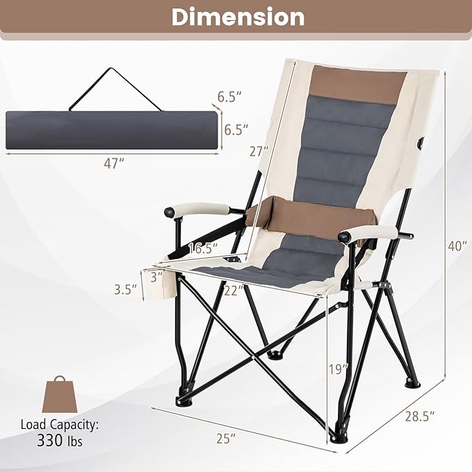 HAPPYGRILL Folding Camping Chair Set of 2 Portable Lawn Chair with Cup Holder &amp Carrying Bag 330 LBS Folding Chair for Outside Fishing Travel Swimming Picnic