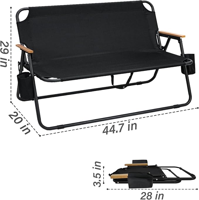 Loveseat Camping Chair Folding Double Camping Chair Portable Beach Chair with Armrests and Cup Holder for GardenPatioTravelFishing