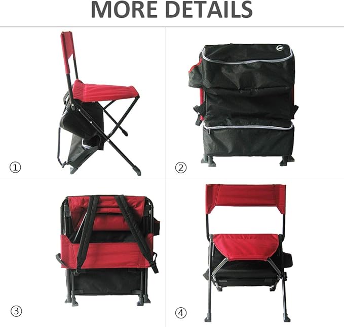Portable Durable Folding Backpack Chair Red - Perfect for Camping Sporting Events Campfires Hiking and Outdoor Recreation Built in Pockets for Storage